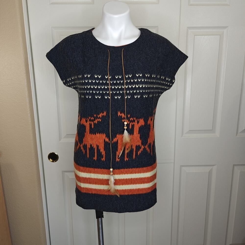 Vintage boho hippie reindeer tunic sweater vest sz S